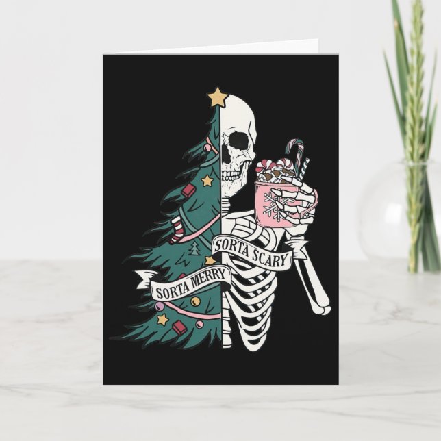 Funny Christmas Sorta Merry Sorta Scary Skeleton X Kort (Framsida)