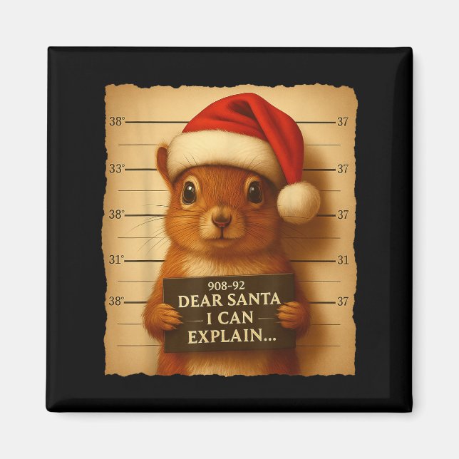 Funny Christmas Squirrel - Cute Squirrel Santa Hat Magnet (Framsidan)