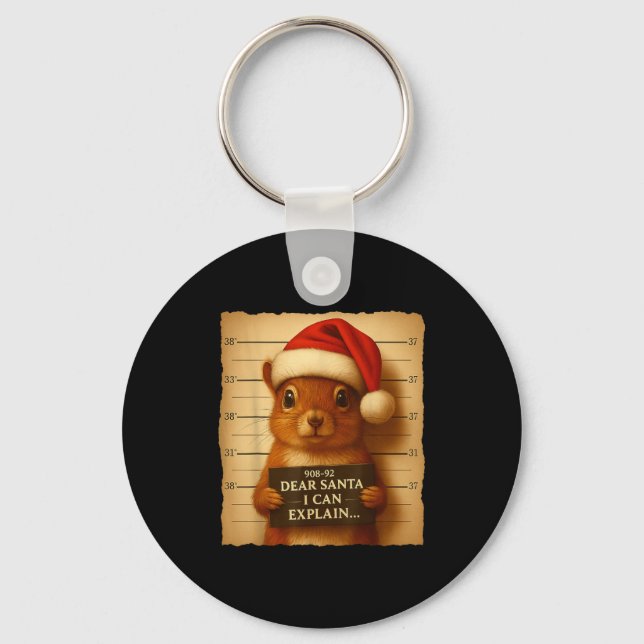 Funny Christmas Squirrel - Cute Squirrel Santa Hat Nyckelring (Framsida)