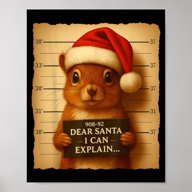 Funny Christmas Squirrel - Cute Squirrel Santa Hat Poster (Framsidan)