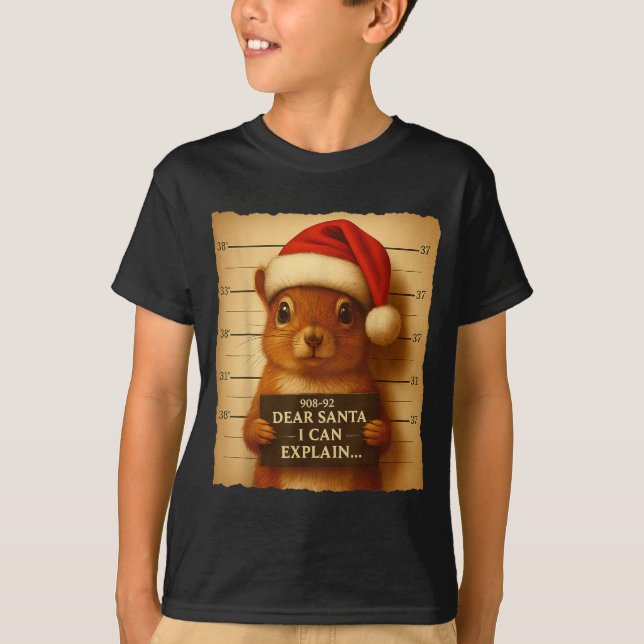 Funny Christmas Squirrel - Cute Squirrel Santa Hat T Shirt (Framsida)
