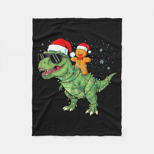 Funny Christmas T Rex Dinosaur Gingerbread Lights  Fleecefilt (Framsidan)