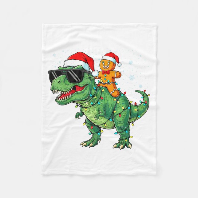 Funny Christmas T Rex Dinosaur Gingerbread Lights  Fleecefilt (Framsidan)