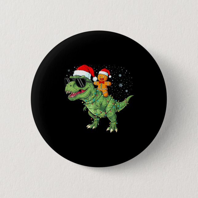 Funny Christmas T Rex Dinosaur Gingerbread Lights  Knapp (Framsida)