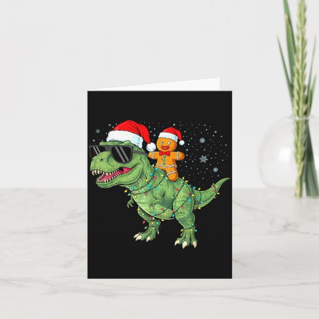 Funny Christmas T Rex Dinosaur Gingerbread Lights  Kort (Framsida)
