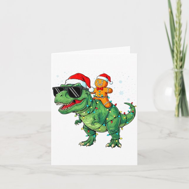 Funny Christmas T Rex Dinosaur Gingerbread Lights  Kort (Framsida)