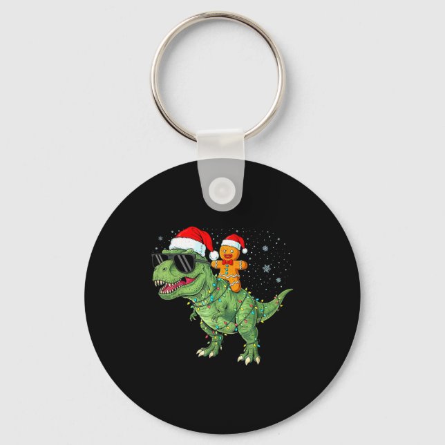Funny Christmas T Rex Dinosaur Gingerbread Lights  Nyckelring (Framsida)