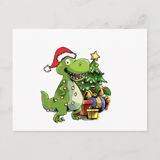 Funny Christmas T Rex, Xmas Dinosaur Vykort (Framsida)