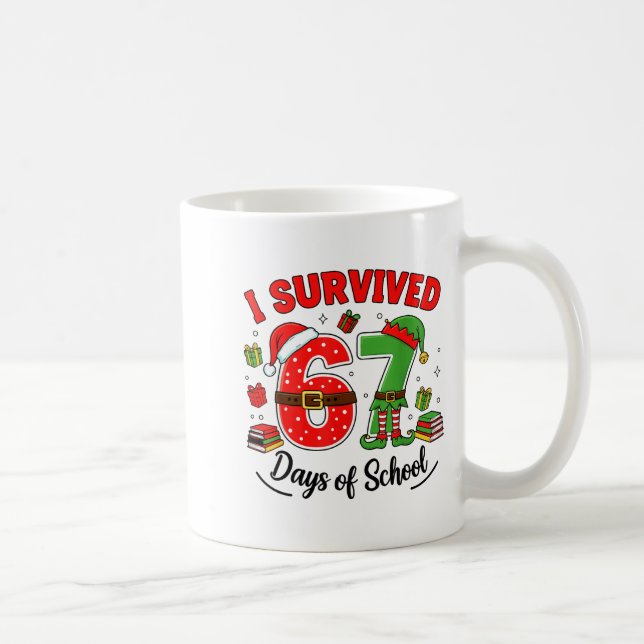 Funny Christmas Teacher Santa I Survived 67 Days O Kaffemugg (Höger)