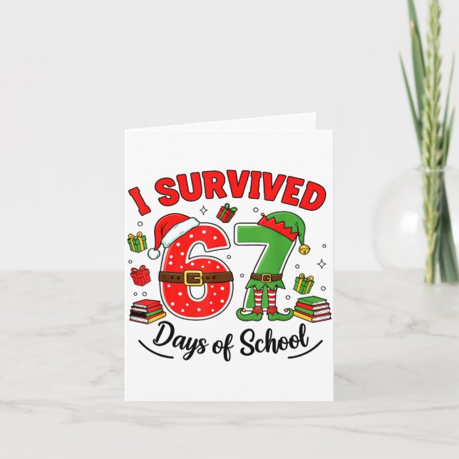 Funny Christmas Teacher Santa I Survived 67 Days O Kort (Framsida)