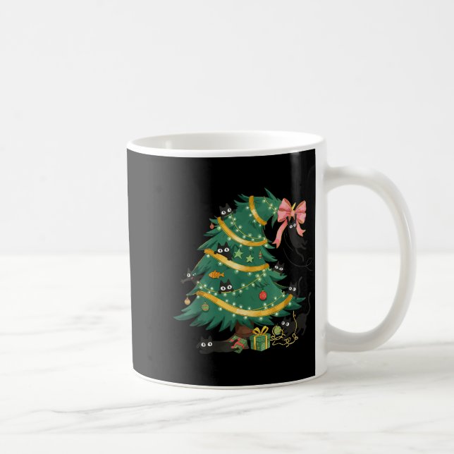 Funny Christmas Tree Cute Black Cat Matching Famil Kaffemugg (Höger)