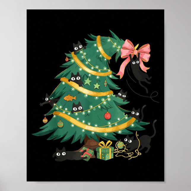 Funny Christmas Tree Cute Black Cat Matching Famil Poster (Framsidan)