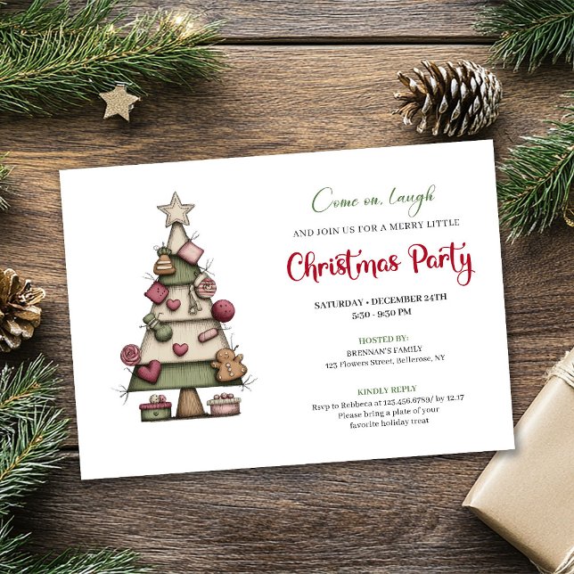 Funny Christmas tree watercolor holiday invitation Inbjudningar (Funny Christmas tree watercolor holiday invitation)