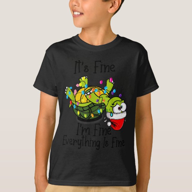 Funny Christmas Turtle It's Fine I'm Fine Everythi T Shirt (Framsida)