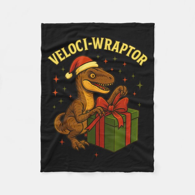 Funny Christmas Velociraptor Pun Veloci-wraptor  Fleecefilt (Framsidan)