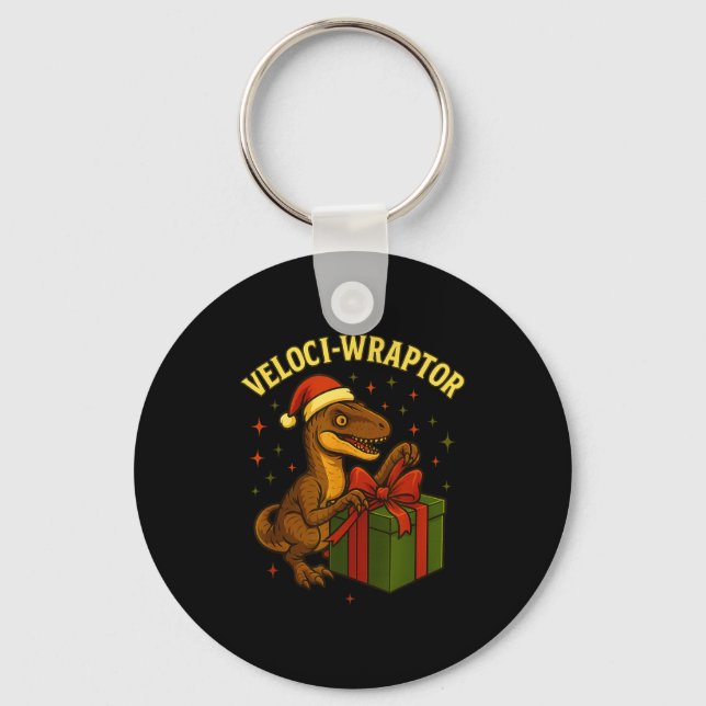 Funny Christmas Velociraptor Pun Veloci-wraptor  Nyckelring (Framsida)
