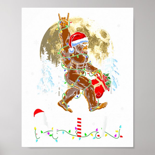 Funny Christmas Xmas Bigfoot Believe Sasquatch In  Poster (Framsidan)