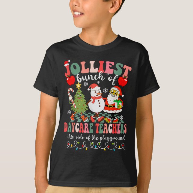 Funny Christmas Xmas Jolliest Bunch Of Daycare Tea T Shirt (Framsida)