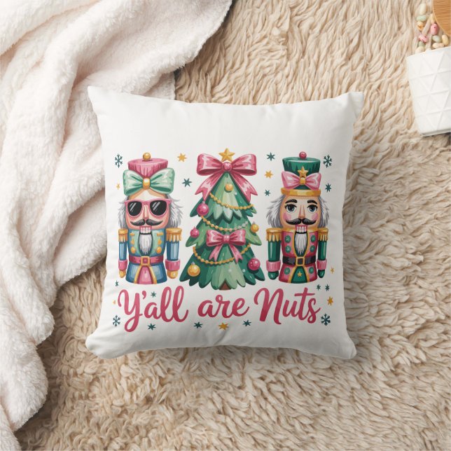 Funny Christmas Y'all are Nuts Throw Pillow Kudde (Filt)