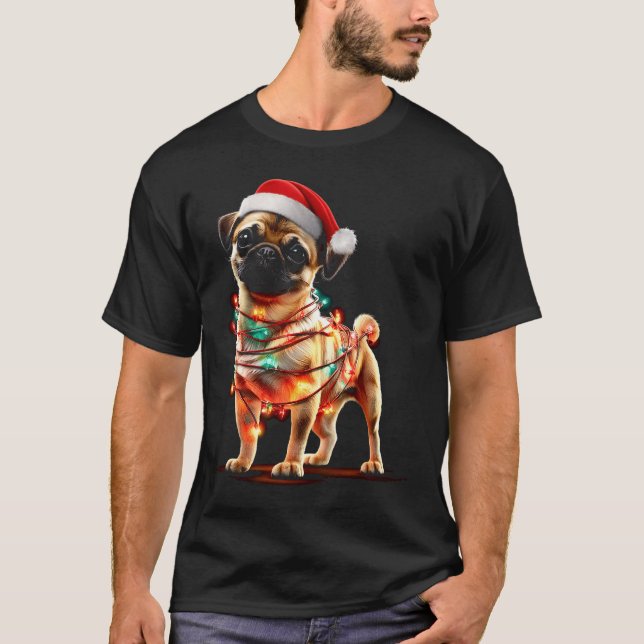 Funny Chug Christmas Graphics Dog Lights Lover  T Shirt (Framsida)