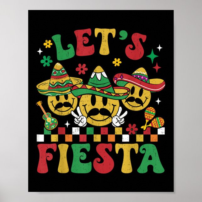 Funny Cinco De Mayo Groovy Lets Fiesta Smile Manar Poster (Framsidan)