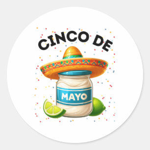 Funny Cinco De Mayo Mayonnaise Burk Fiesta Manar W Runt Klistermärke