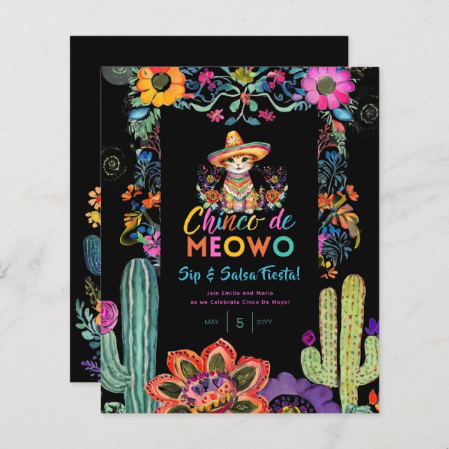 Funny Cinco De Mayo Sip och Salsa Cat FIESTA (Fram/baksida)