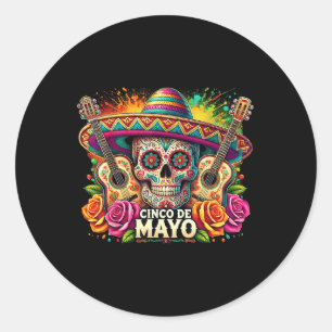 Funny Cinco De Mayo Skeleton Skull Fiesta Sombrero Runt Klistermärke