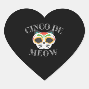 Funny Cinco De Meow Sugar Skull Cat Lover Hjärtformat Klistermärke