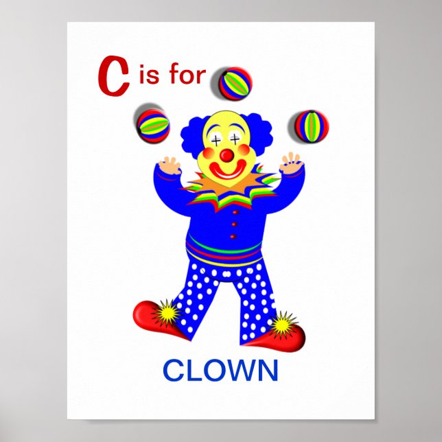 Funny Circus Clown Kids Alphabet Brev C Bild Poster (Framsidan)
