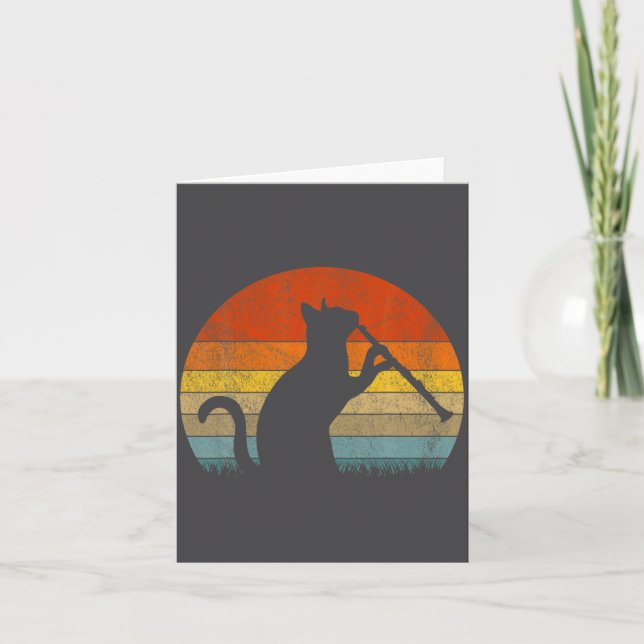 Funny Clarinet Cat Clarinet Player Musician Retro  Kort (Framsida)