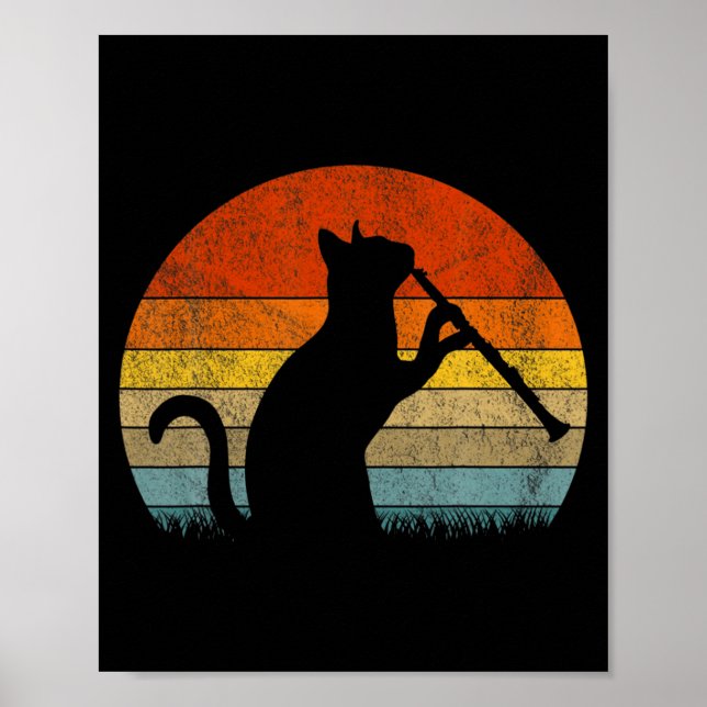 Funny Clarinet Cat Clarinet Player Musician Retro  Poster (Framsidan)