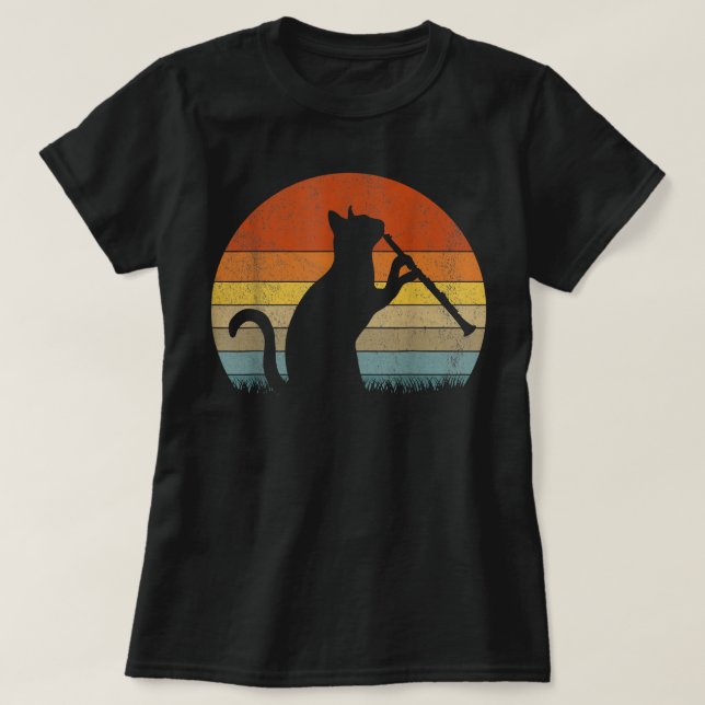 Funny Clarinet Cat Clarinet Player Musician Retro T Shirt (Design framsida)