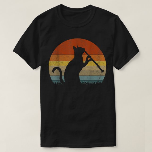 Funny Clarinet Cat Clarinet Player Musician Retro T Shirt (Design framsida)