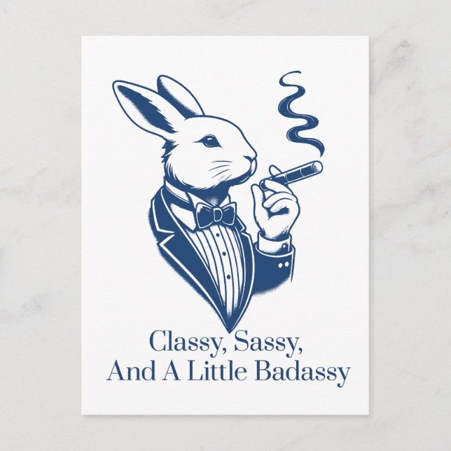 Funny Classy Rabbit Smoking Cigar Vykort (Framsida)