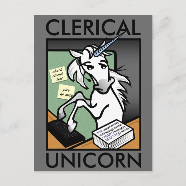 FUNNY CLERICAL UNICORN LODRÄT POSTCARD VYKORT (Framsida)