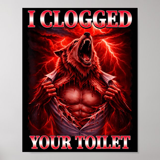 Funny clogged toilet alpha wolf meme brainrot poster (Framsidan)
