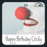 Funny Clown Ansikte Birthday Fyrkantigt Klistermärke<br><div class="desc">Fånigets födelsedagskalkal för att fira den stora dagen kan den här anpassningsbarnas dekal vara personlig med er honungs namn. Photo Kredit: Ryan McGuire</div>