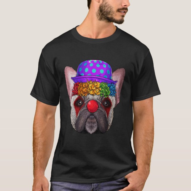 Funny Clown Fransk Bulldog Circus Carnival Costume T Shirt (Framsida)