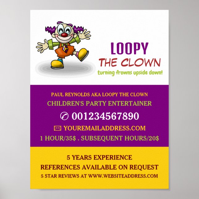 Funny Clown, Kids Entertainer, Clown Advertising Poster (Framsidan)