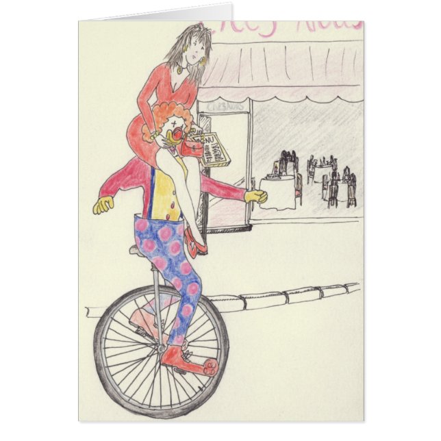Funny Clown Romantik Quirky Kärlek Teckning Art Hu Hälsningskort (Framsidan)