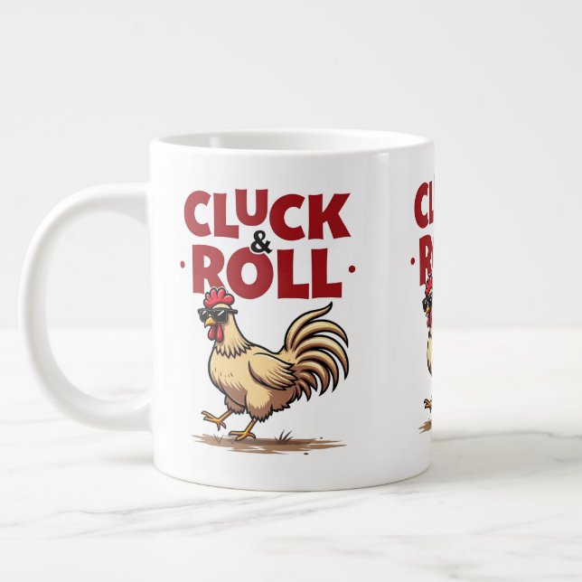 Funny "Cluck & Roll" Tupp Tecknad Coola Design Jumbo Mugg (Vänster)