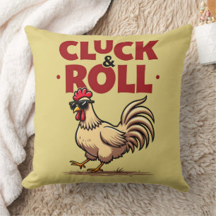 Funny "Cluck & Roll" Tupp Tecknad Coola Design Kudde