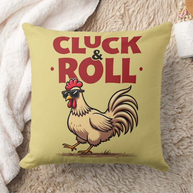 Funny "Cluck & Roll" Tupp Tecknad Coola Design Kudde (Filt)