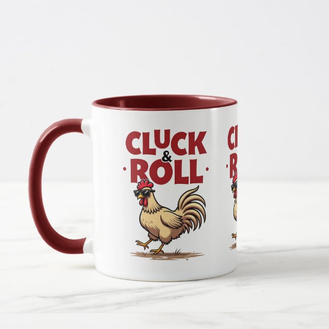 Funny "Cluck & Roll" Tupp Tecknad Coola Design Mugg (Vänster)