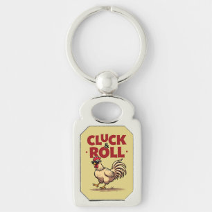 Funny "Cluck & Roll" Tupp Tecknad Coola Design Rektangulärt Silverfärgad Nyckelring