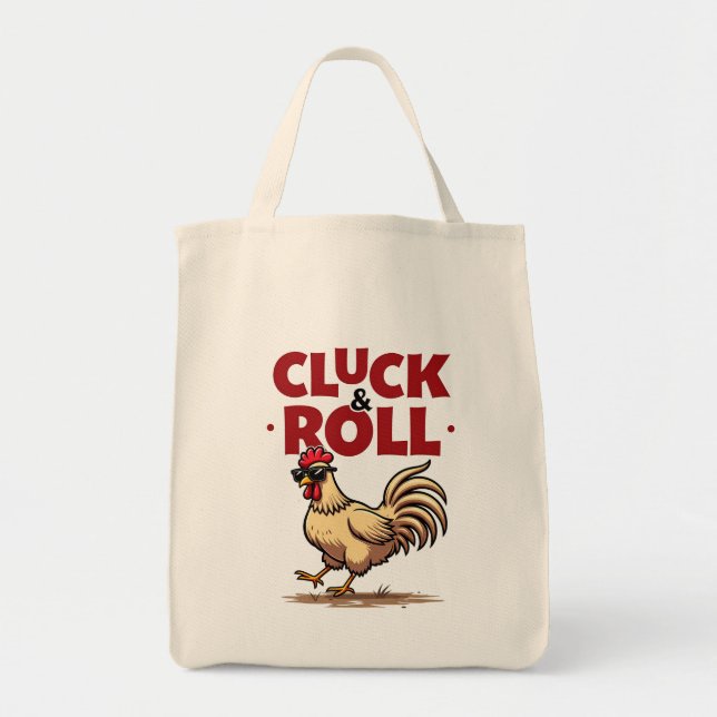 Funny "Cluck & Roll" Tupp Tecknad Coola Design Tygkasse (Framsidan)