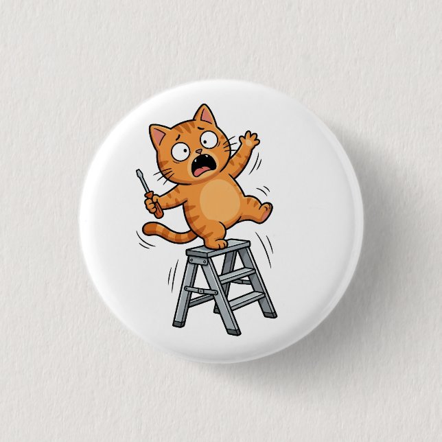 Funny Clumsy Cat Button Knapp (Framsida)