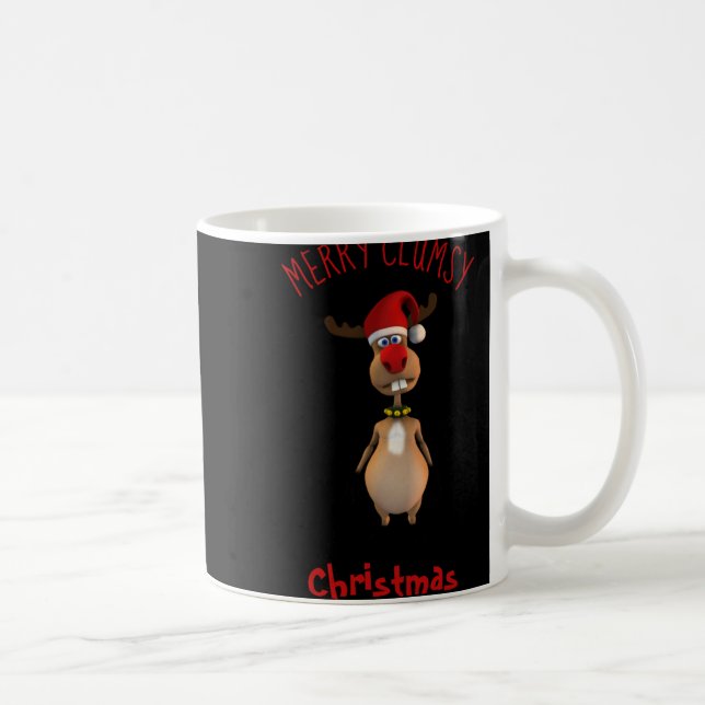 Funny Clumsy Reindeer Merry Christmas T Shirt  Kaffemugg (Höger)
