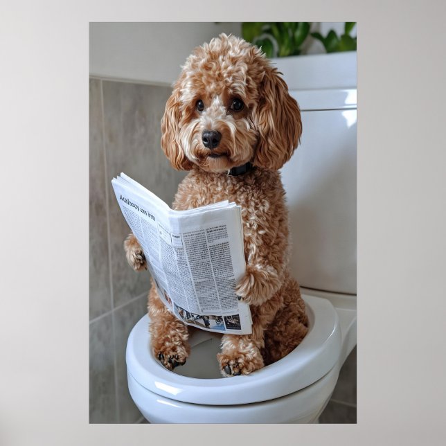 Funny Cockapoo Bathroom Print, Toilet Newspaper Poster (Framsidan)